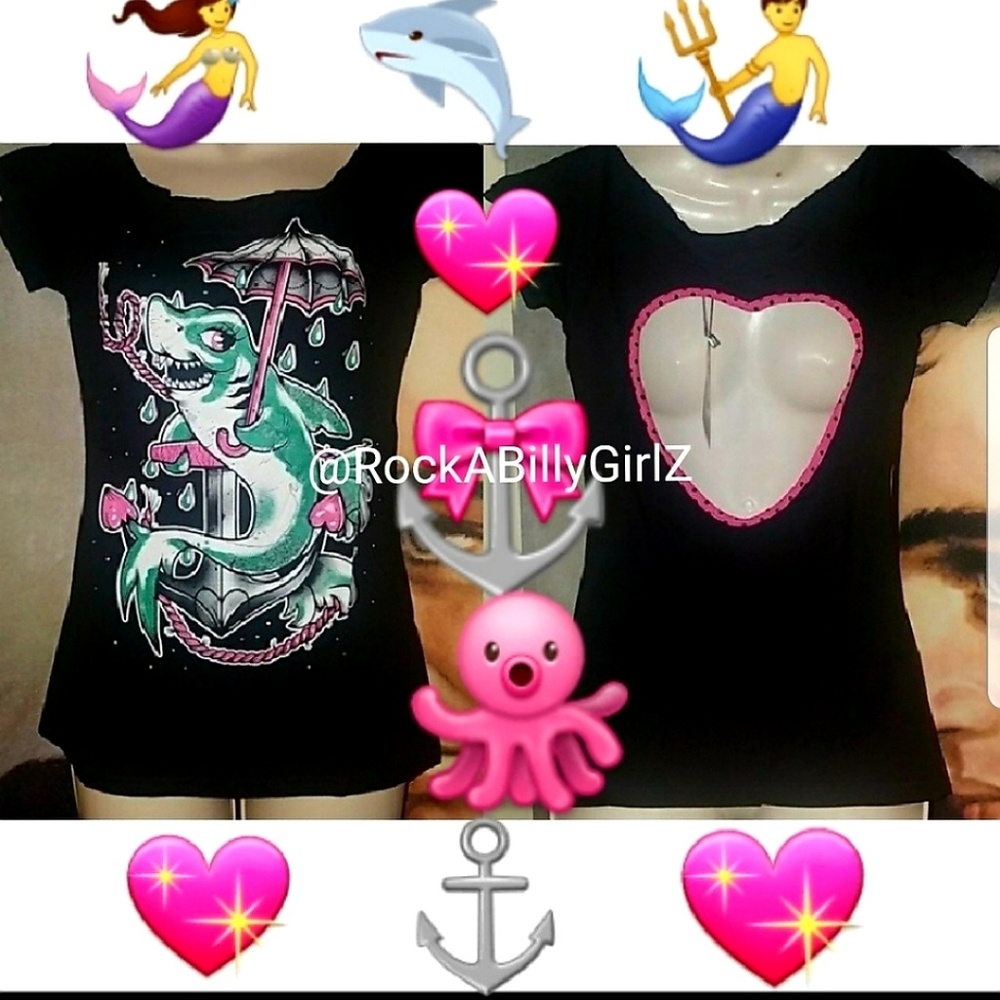 Too Fast Fiona Fin Shark on Anchor Holding Umbrella Top Heart Shape Cutout Back